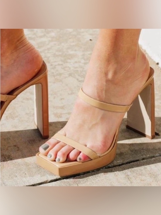 Jeffery Campbell Hustler Platform Sandal Nude Patent Leather Strappy Block Heels - Picture 2 of 13